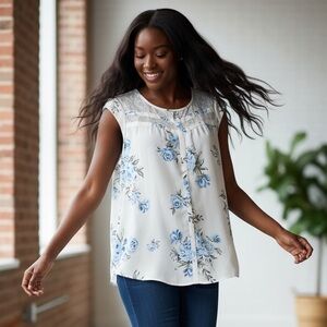 NWOT Candie's Floral Mesh Yoke Blouse- Size